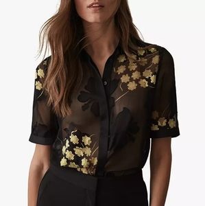 REISS Floral Metallic Sheer Blouse